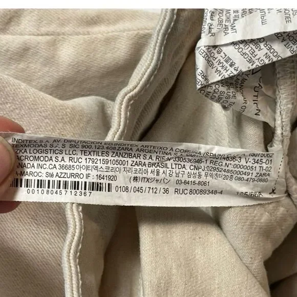 Zara Marine Straight Pants Womens White Denim High Rise Raw Hem Size 4 - Picture 10 of 11